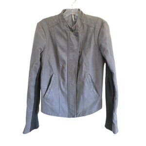 Free People Grunge Biker Moto Vegan Faux Leather Grey Zip Jacket‎ Womens Size 8